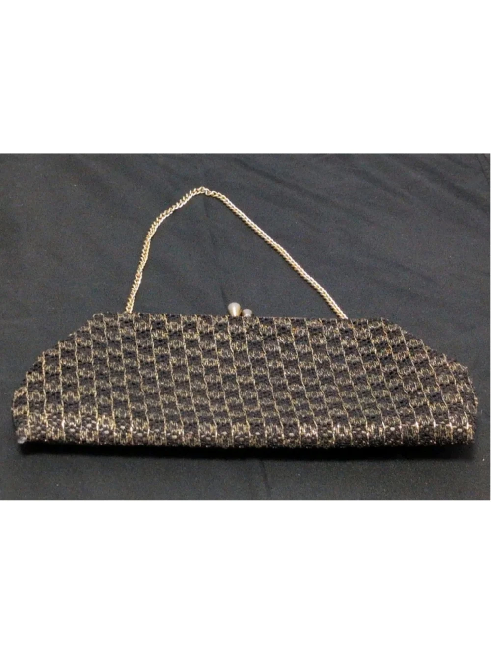 Vintage 50s 60s Geometric Gold Metallic Black Purse Evening Bag Embroider Clutch